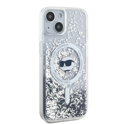 MagSafe hoes voor Apple iPhone 15 Plus, Karl Lagerfeld, Liquid Glitter Choupette's Head, Transparant