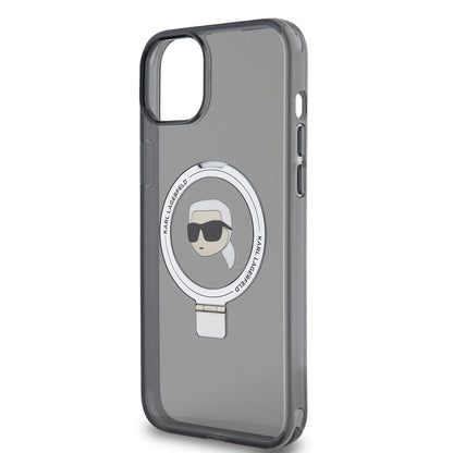MagSafe hoes voor Apple iPhone 15 Plus, Karl Lagerfeld, Ring Stand Karl's Head, Zwart