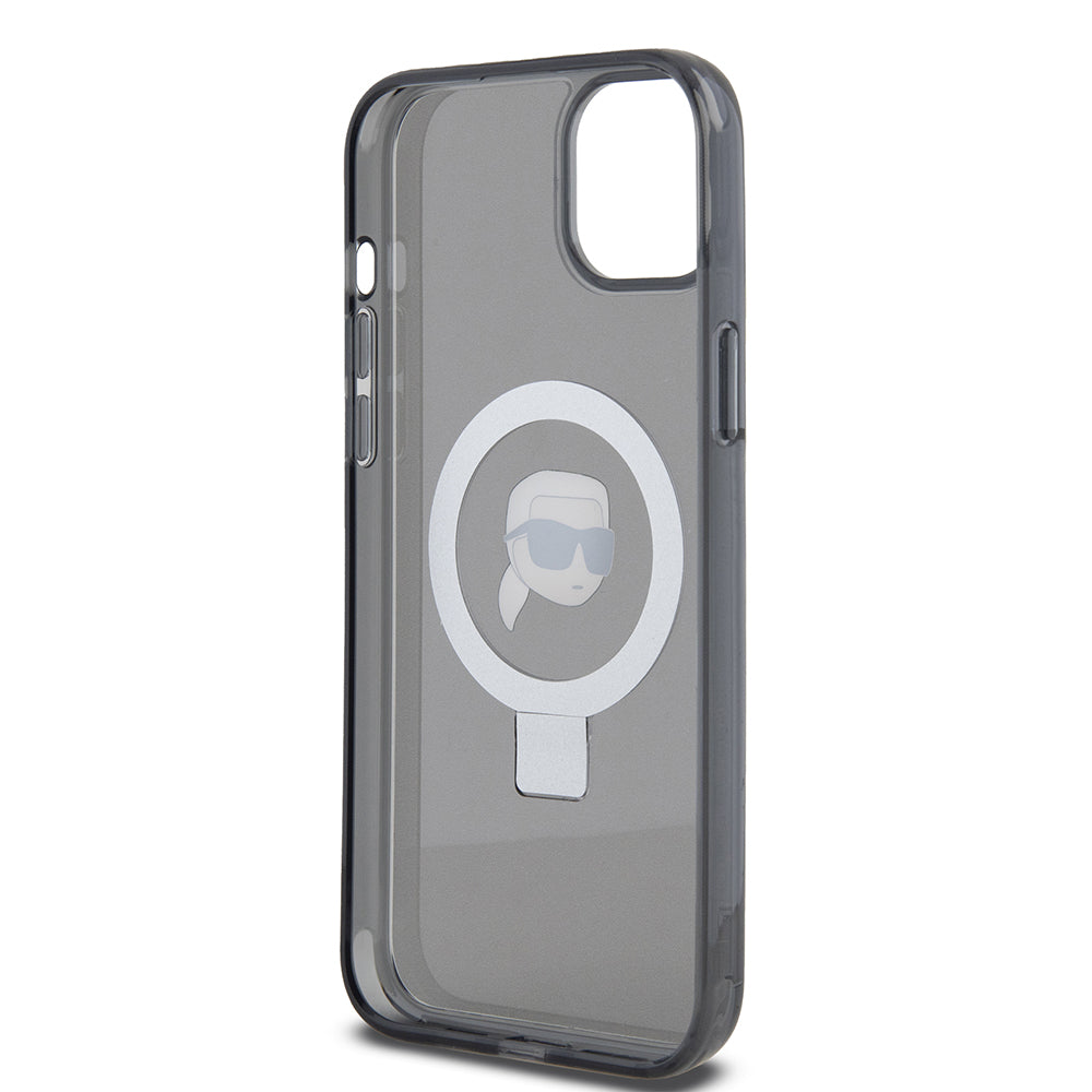 MagSafe hoes voor Apple iPhone 15 Plus, Karl Lagerfeld, Ring Stand Karl's Head, Zwart