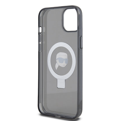 MagSafe hoes voor Apple iPhone 15 Plus, Karl Lagerfeld, Ring Stand Karl's Head, Zwart