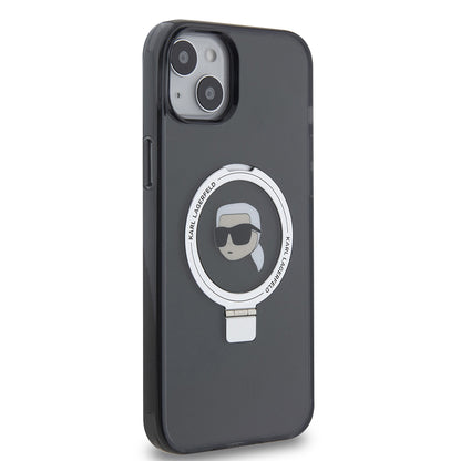 MagSafe hoes voor Apple iPhone 15 Plus, Karl Lagerfeld, Ring Stand Karl's Head, Zwart