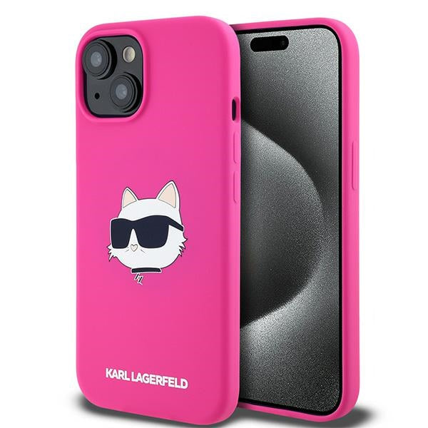MagSafe hoesje voor Apple iPhone 15 Plus, Karl Lagerfeld, Silicone Choupette's Head, Fuchsia