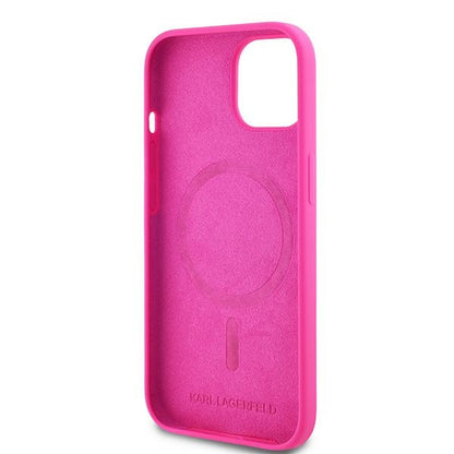 MagSafe hoesje voor Apple iPhone 15 Plus, Karl Lagerfeld, Silicone Choupette's Head, Fuchsia