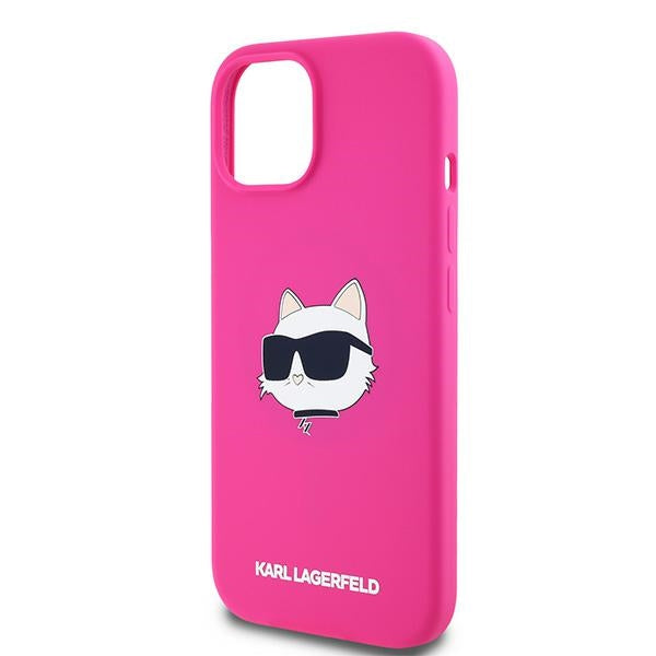 MagSafe hoesje voor Apple iPhone 15 Plus, Karl Lagerfeld, Silicone Choupette's Head, Fuchsia