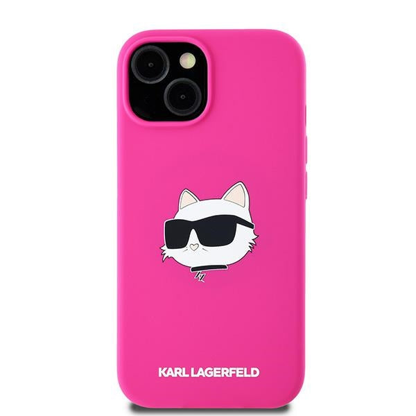 MagSafe hoesje voor Apple iPhone 15 Plus, Karl Lagerfeld, Silicone Choupette's Head, Fuchsia
