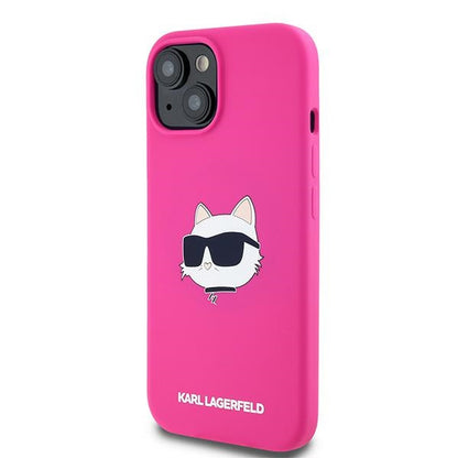 MagSafe hoesje voor Apple iPhone 15 Plus, Karl Lagerfeld, Silicone Choupette's Head, Fuchsia