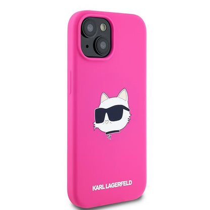 MagSafe hoesje voor Apple iPhone 15 Plus, Karl Lagerfeld, Silicone Choupette's Head, Fuchsia