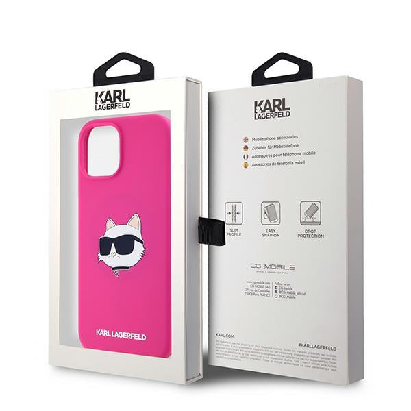 MagSafe hoesje voor Apple iPhone 15 Plus, Karl Lagerfeld, Silicone Choupette's Head, Fuchsia
