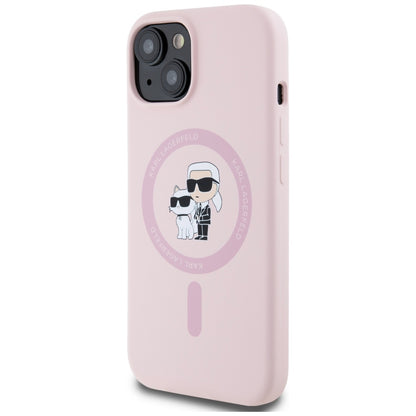 MagSafe hoesje voor Apple iPhone 15 Plus, Karl Lagerfeld, Silicone Karl & Choupette, Roze