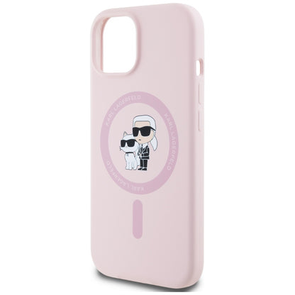 MagSafe hoesje voor Apple iPhone 15 Plus, Karl Lagerfeld, Silicone Karl & Choupette, Roze