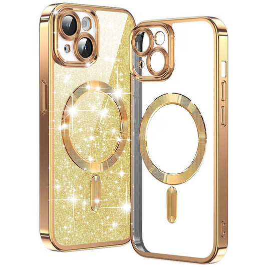 MagSafe-hoesje voor Apple iPhone 15 Plus, Techsuit, Luxury Glitter, Goudkleurig