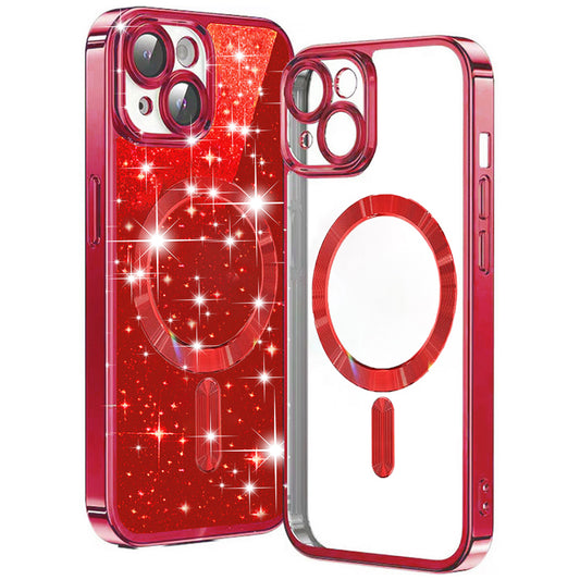 MagSafe-hoesje voor Apple iPhone 15 Plus, Techsuit, Luxury Glitter, Rood