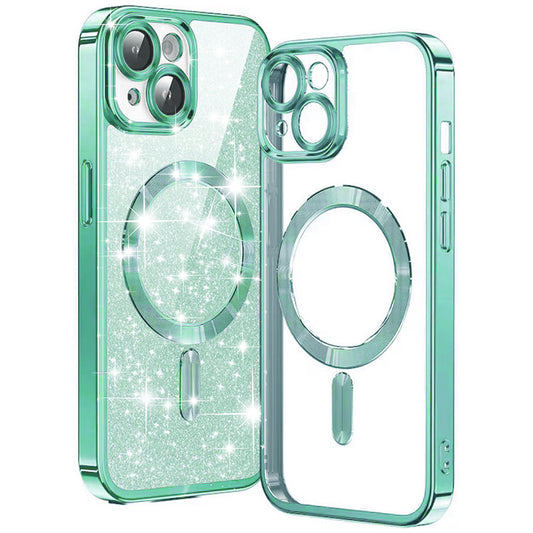 MagSafe-hoes voor Apple iPhone 15 Plus, Techsuit, Luxury Glitter, Lichtgroen