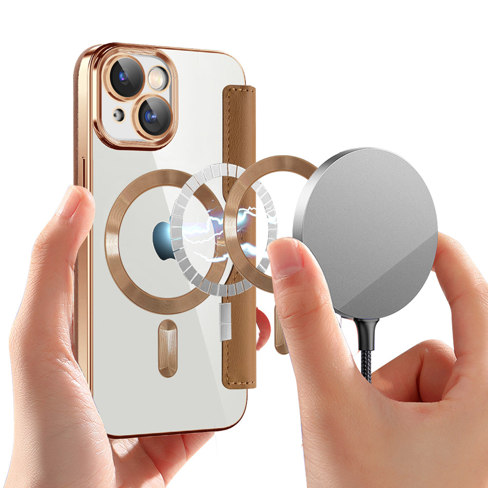 MagSafe-hoes voor Apple iPhone 15 Plus, Techsuit, SmartMag Book, Bruin