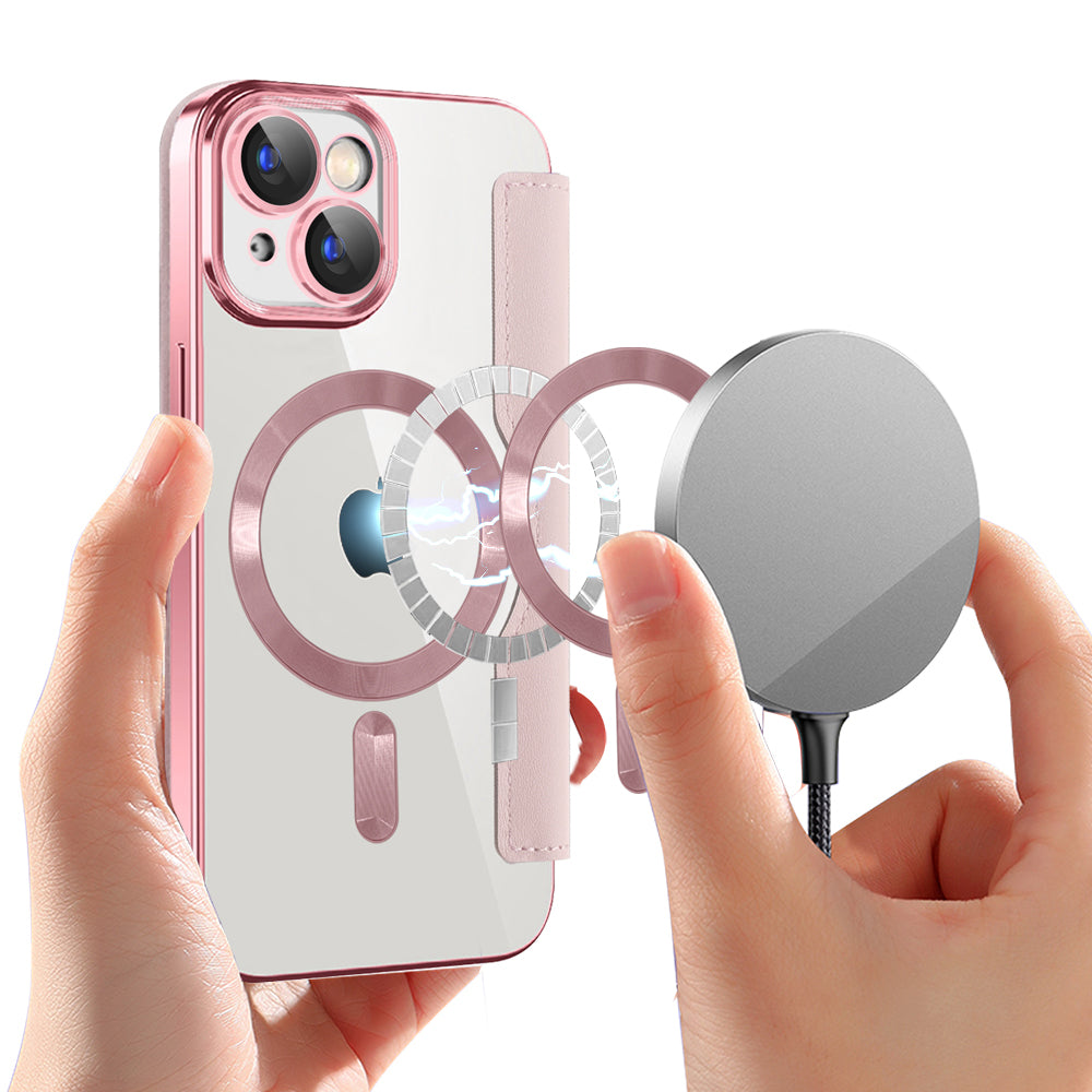 MagSafe-hoes voor Apple iPhone 15 Plus, Techsuit, SmartMag Book, Roze