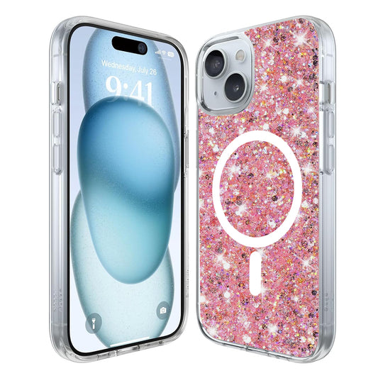 MagSafe-hoesje voor Apple iPhone 15 Plus, Techsuit, Sparkly Glitter, Magenta