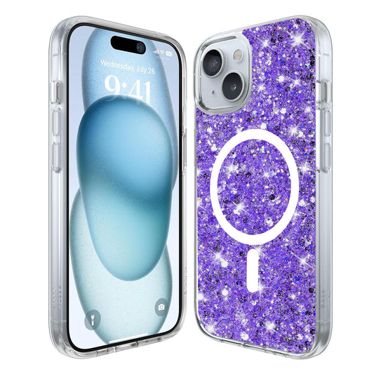 MagSafe-hoesje voor Apple iPhone 15 Plus, Techsuit, Sparkly Glitter, Paars