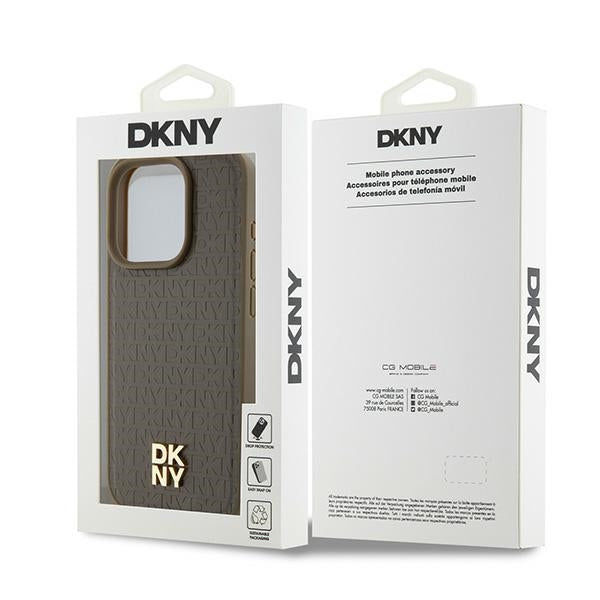 MagSafe hoes voor Apple iPhone 15 Pro, DKNY, Monogram Patroon Metalen Logo, Bruin