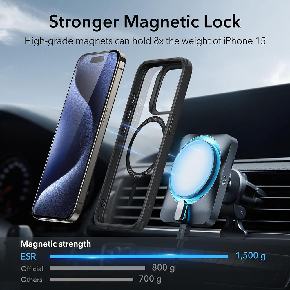 MagSafe-hoesje voor Apple iPhone 15 Pro, ESR, Classic Hybrid, Zwart Transparant