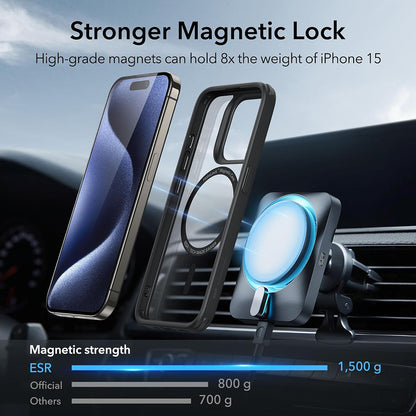 MagSafe-hoesje voor Apple iPhone 15 Pro, ESR, Classic Hybrid, Zwart Transparant