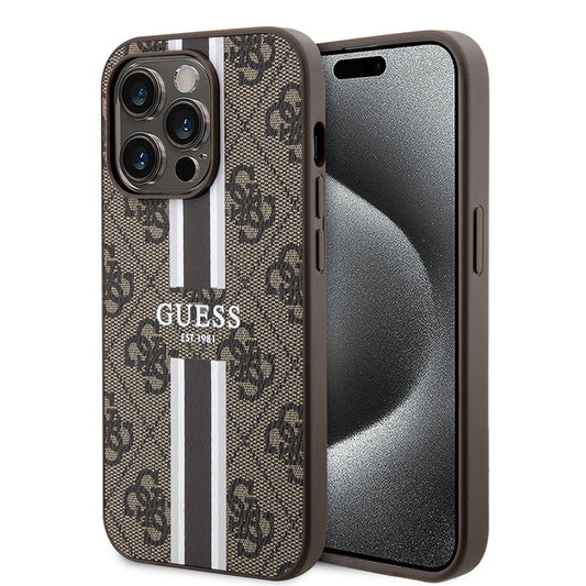 MagSafe hoesje voor Apple iPhone 15 Pro, Guess, 4G Printed Stripes, Bruin
