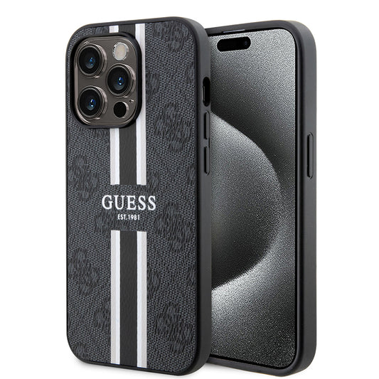 MagSafe hoesje voor Apple iPhone 15 Pro, Guess, 4G Printed Stripes, Zwart