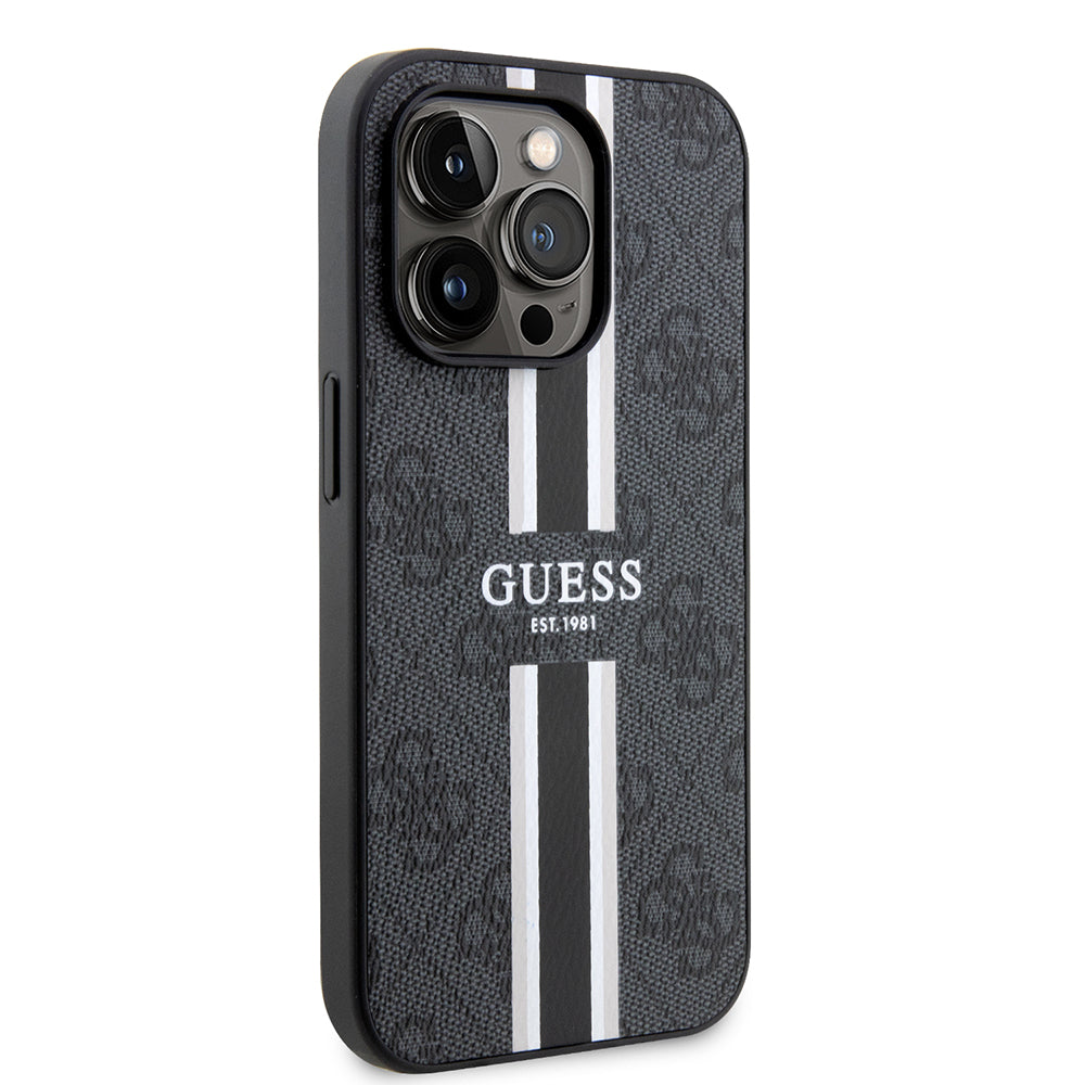 MagSafe hoesje voor Apple iPhone 15 Pro, Guess, 4G Printed Stripes, Zwart