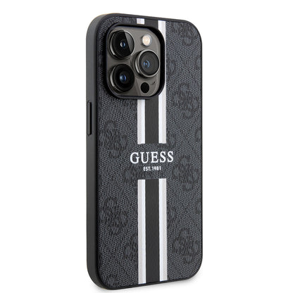 MagSafe hoesje voor Apple iPhone 15 Pro, Guess, 4G Printed Stripes, Zwart