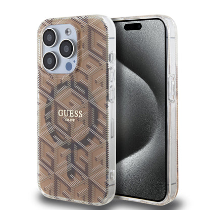 MagSafe hoesje voor Apple iPhone 15 Pro, Guess, IML Gcube, Bruin