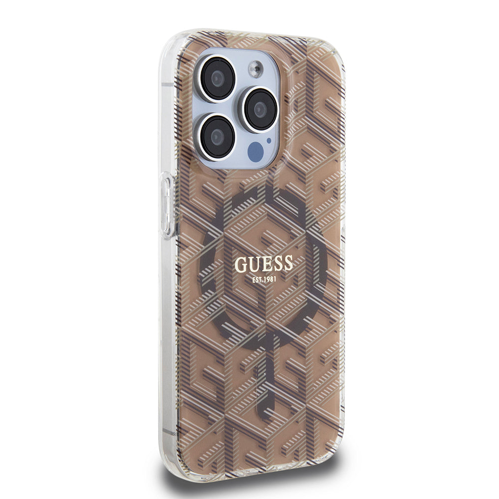 MagSafe hoesje voor Apple iPhone 15 Pro, Guess, IML Gcube, Bruin
