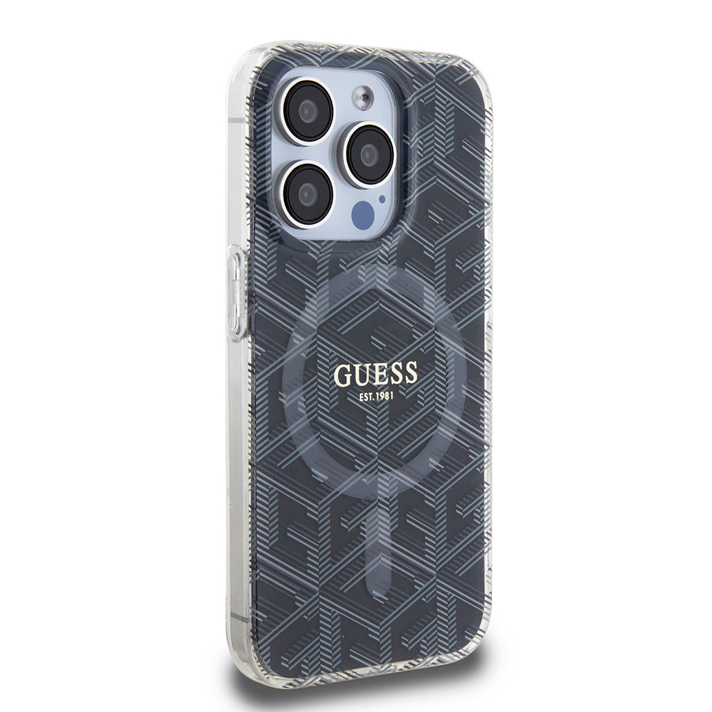 MagSafe hoesje voor Apple iPhone 15 Pro, Guess, IML Gcube, Zwart