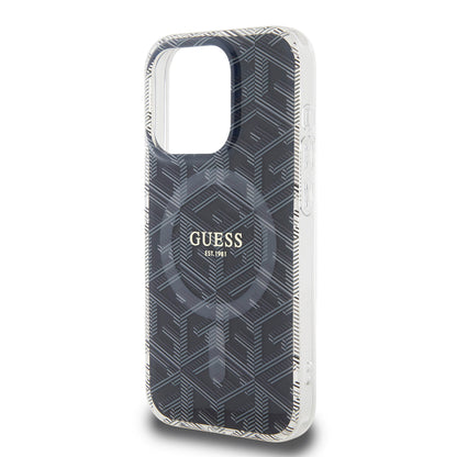 MagSafe hoesje voor Apple iPhone 15 Pro, Guess, IML Gcube, Zwart