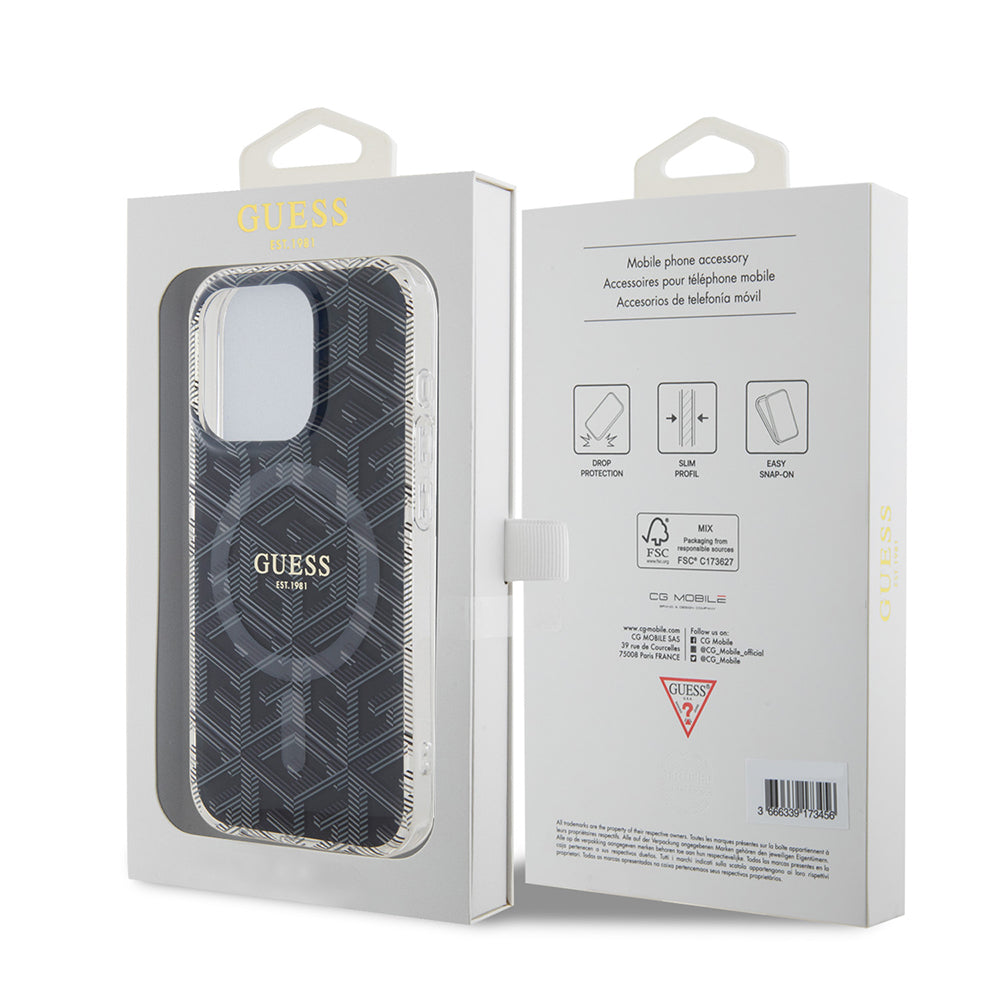 MagSafe hoesje voor Apple iPhone 15 Pro, Guess, IML Gcube, Zwart