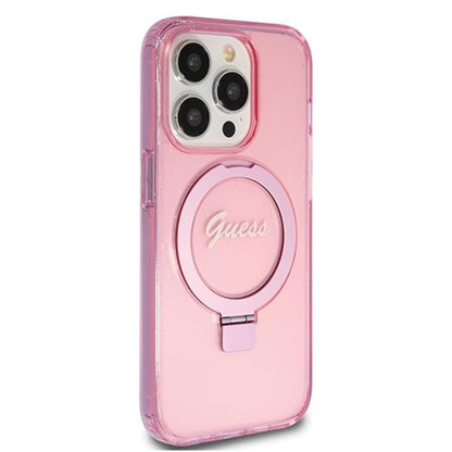 MagSafe hoes voor Apple iPhone 15 Pro, Guess, IML Ring Stand Glitter, Roze