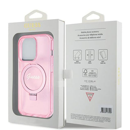 MagSafe hoes voor Apple iPhone 15 Pro, Guess, IML Ring Stand Glitter, Roze
