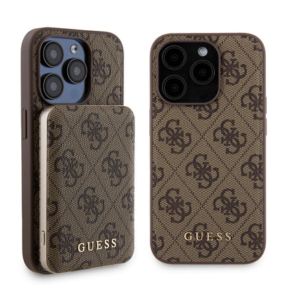 MagSafe hoesje voor Apple iPhone 15 Pro, Guess, Powerbank 4G Metal Logo, Bruin