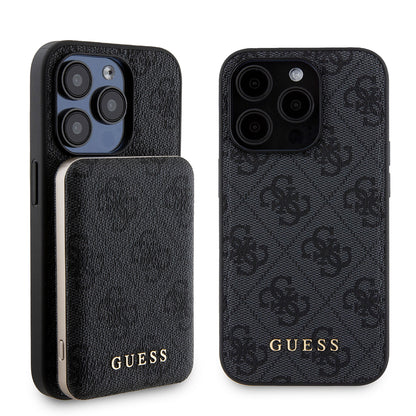 MagSafe hoesje voor Apple iPhone 15 Pro, Guess, Powerbank 4G Metal Logo, Zwart