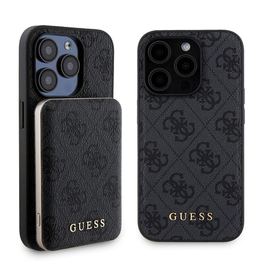 MagSafe hoesje voor Apple iPhone 15 Pro, Guess, Powerbank 4G Metal Logo, Zwart