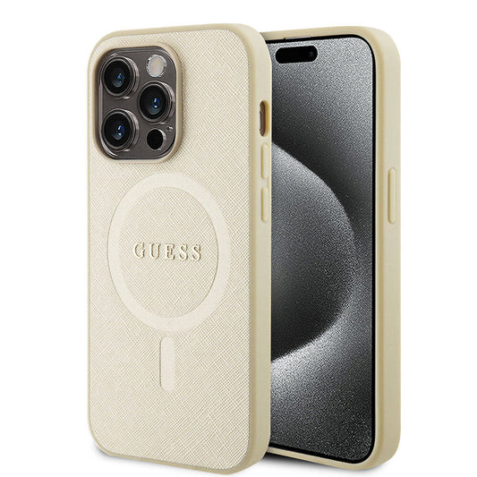 MagSafe hoesje voor Apple iPhone 15 Pro, Guess, Saffiano, Beige