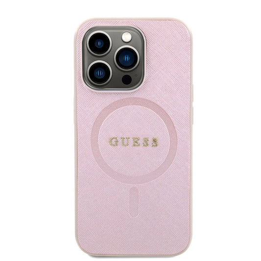 MagSafe hoesje voor Apple iPhone 15 Pro, Guess, Saffiano, Roze