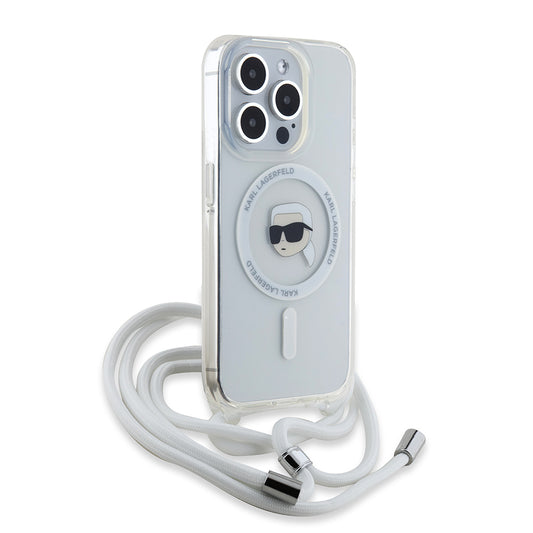 MagSafe hoes voor Apple iPhone 15 Pro, Karl Lagerfeld, IML Crossbody Karl's Head, Transparant
