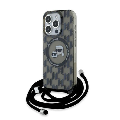 MagSafe hoesje voor Apple iPhone 15 Pro, Karl Lagerfeld, IML Crossbody Monogram Karl & Choupette's Heads, Zwart