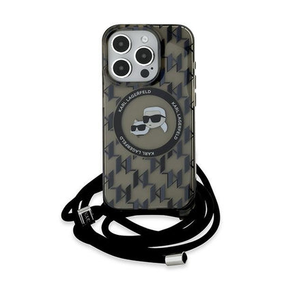 MagSafe hoesje voor Apple iPhone 15 Pro, Karl Lagerfeld, IML Crossbody Monogram Karl & Choupette's Heads, Zwart