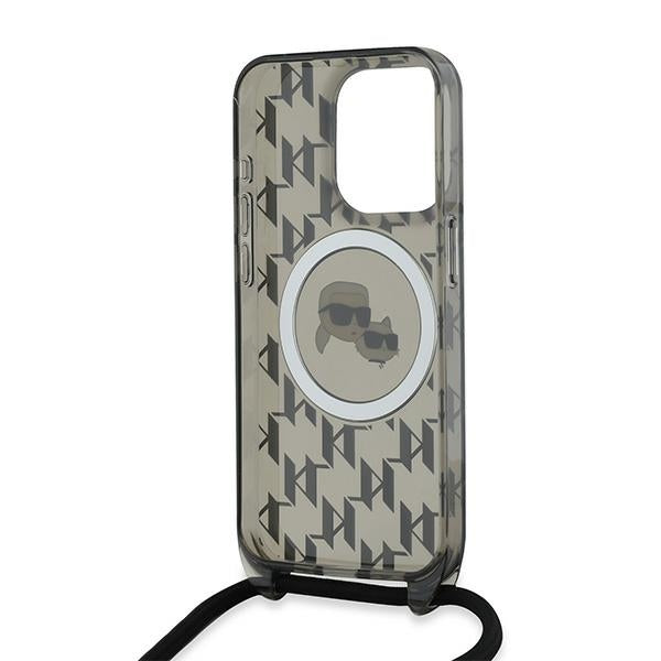 MagSafe hoesje voor Apple iPhone 15 Pro, Karl Lagerfeld, IML Crossbody Monogram Karl & Choupette's Heads, Zwart