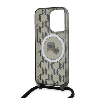 MagSafe hoesje voor Apple iPhone 15 Pro, Karl Lagerfeld, IML Crossbody Monogram Karl & Choupette's Heads, Zwart