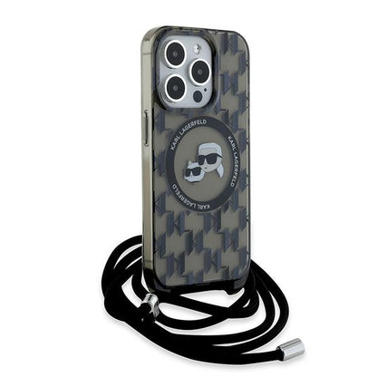 MagSafe hoesje voor Apple iPhone 15 Pro, Karl Lagerfeld, IML Crossbody Monogram Karl & Choupette's Heads, Zwart