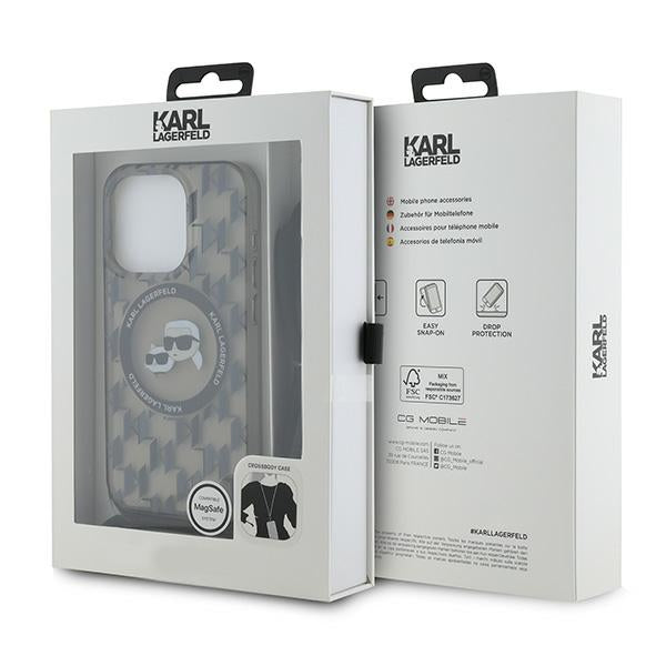MagSafe hoesje voor Apple iPhone 15 Pro, Karl Lagerfeld, IML Crossbody Monogram Karl & Choupette's Heads, Zwart