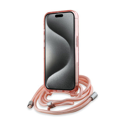 MagSafe hoesje voor Apple iPhone 15 Pro, Karl Lagerfeld, IML Crossbody Monogram Karl & Choupette's Heads, Roze