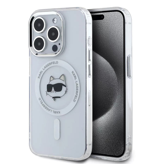 MagSafe hoesje voor Apple iPhone 15 Pro, Karl Lagerfeld, IML Metal Choupette's Head, Wit