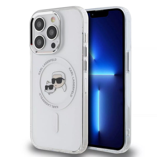 MagSafe hoes voor Apple iPhone 15 Pro, Karl Lagerfeld, IML Metal Karl & Choupette's Heads, Wit